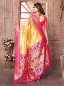 Green Banarasi Silk Paithani <b>Saree</b> Self Embroidered Indian Ethnic Wear Women Wedding Diwali Party Floor-Length Sun Protection - Product Image 2