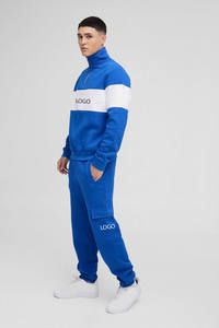 Mens Royal Blue and <b>White</b> Colorblock Quarter-Zip Custom Logo Sweatshirt and Matching <b>Cargo</b> Jogger Pants Tracksuit OEM ODM - Product Image 2