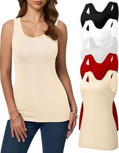 Women Solid Color Knitted Tank <b>Tops</b> Scoop Neck Sleeveless Casual <b>Top</b> Breathable Cotton Blend Regular Length - Product Image 2