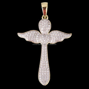 <b>Angel</b> Cross Pendant in 925 Sterling Silver with VVS Moissanite Diamond Hip Hop Jewelry - Product Image 1