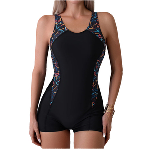 Maillot de bain une pièce grande taille pour femme avec short intégré, patchwork, pour le surf et la natation, personnalisable, vente en gros OEM - Product Image 1