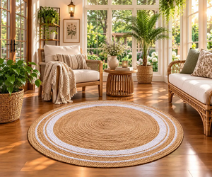 Handwoven Natural <b>Jute</b> <b>Round</b> Area <b>Rug</b> Braided Boho Farmhouse Carpet Eco Friendly Rustic Floor Decor for Entryway Living Room - Product Image 1
