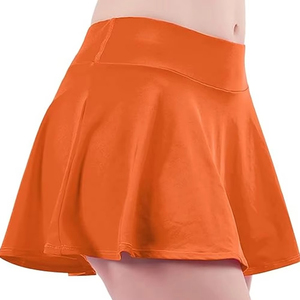 Women's <b>Orange</b> <b>Pleated</b> Mini <b>Skirt</b> Solid Color Elastic Waist Sporty A-Line Woven Polyester Summer <b>Skirt</b> - Product Image 2