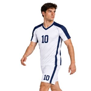 Ensemble maillot et short de basket-ball pour homme, blanc et bleu marine, numéro 10, manches courtes, col en V, uniforme de football, kit respirant en polyester - Product Image 4