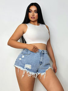 Shorts en jean décontractés pour femmes, taille haute, effet usé, fermeture boutonnée, Bermuda, tissu doux et résistant - Product Image 5