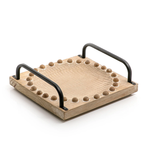 Plateau de service vintage en bois et fer forgé, fabrication OEM, pour la décoration de table ethnique et la présentation des aliments. - Product Image 1