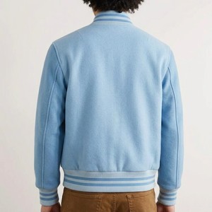 Blouson universitaire bleu ciel pour homme, couleur unie, col montant côtelé, fermeture à boutons-pression, coupe droite, style décontracté, vêtement d'extérieur universitaire - Product Image 2