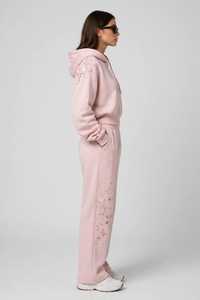 Women's <b>Pink</b> Hooded Tracksuit Set Floral Embroidery <b>Sweatshirt</b> Wide Leg Pants - Product Image 3