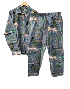 Ensemble de pyjamas de luxe 100% coton tissé tigre Jungle imprimé costume de nuit doux-Style décontracté parfait pour les femmes idée cadeau - Product Image 1