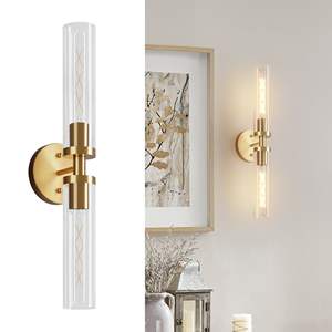 Set of Two Modern Gold Bathroom Wall Sconces with Clear Glass Hardwired Lighting for Hallway <b>Mirror</b> Bedroom-<b>Bulbs</b> Not Included - Product Image 1