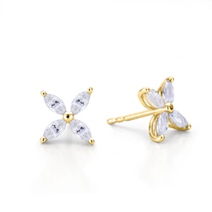 Boucles d'oreilles clous motif floral en or blanc massif 18 carats, minimalistes et célestes, avec diamants de laboratoire taille marquise, bijoux fins - Product Image 4