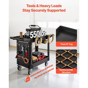 Carrello Multiuso Resistente con Capacità di 250 kg, 2 Ripiani, Ruote Girevoli a 360° e 2 Freni - Product Image 2
