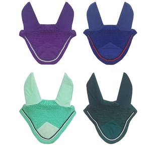 Cache-oreilles professionnel pour cheval, en maille noire, avec protection anti-mouches et patch holographique pour la protection à l'équitation - Product Image 5