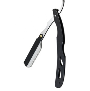 มีดโกนตรงสำหรับผู้ชายพับได้ใบมีดสแตนเลสสีดำและที่จับโลหะสำหรับร้านตัดผม - Product Image 4