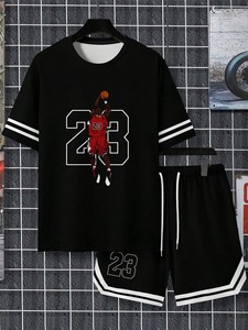 Conjunto de Camiseta y Pantalones Cortos de Verano para Hombre, 100% Algodón, Tejido de Punto, de Secado Rápido, con Estampado por Transferencia de Calor, Estilo Urbano, Personalizado, al por Mayor - Product Image 4
