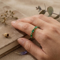 Bague de mariage éternelle de luxe en or 14 carats avec pierre précieuse verte taille marquise, bijoux empilables pour femme