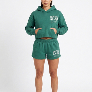 Conjunto de Pantalones Cortos con Capucha para Mujer, Cómodo para Invierno, 100% Algodón Felpa, Logotipo Personalizado Impreso, Ropa Casual Urbana - Product Image 1