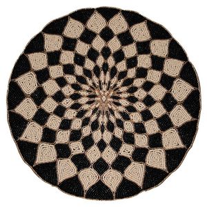 Napperon rond en verre perlé à motif radial, noir et blanc, fait main, pour centre de table de salle à manger, à prix abordable - Product Image 1