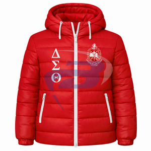 Blouson d'hiver chaud à capuche bleu Delta Sigma Theta Sorority, style streetwear, avec logo frontal et design grec personnalisé DST Sorority - Product Image 1