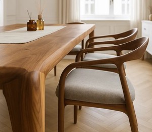 Ensemble de salle à manger en bois massif de style mid-century modern, chaises rembourrées confortables, 6 chaises, meubles durables pour appartement, hôtel - Product Image 4