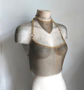 Gold Brass Long Halter Chainmail Harness Warrior <b>Queen</b> Festival Top Daisy Synthetic - Product Image 1