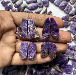 Par de piedras preciosas pulidas de tamaño libre de cabujón suelto de Charoite Natural de alta calidad para la fabricación de joyas - Product Image 1