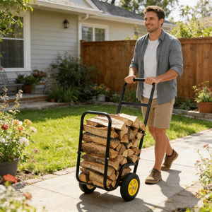 Carrito de Acero Negro para Leña, Carro Metálico con Ruedas para Interiores y Exteriores, para Almacenamiento de Leña, Transporte y Camping - Product Image 5