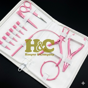 ชุดอุปกรณ์ต่อผมสแตนเลสสีชมพูแบบใหม่ พร้อมคีม คลิป เข็มรูปตัว C สำหรับใช้งานเชิงพาณิชย์ พร้อมโลโก้ - Product Image 6