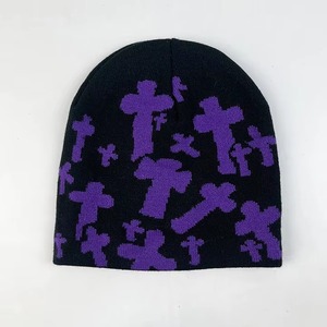 Unisex Jacquard Knit Beanie Hat With Cross Pattern Blue <b>Winter</b> Warm <b>Cap</b> Casual Style Adult 56-58CM - Product Image 3