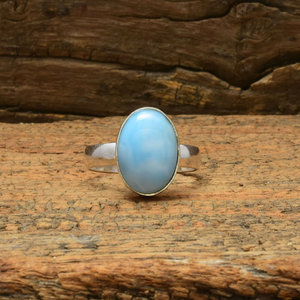 Anillo de Larimar en Plata 925, Hecho a Mano con Piedra Preciosa Natural, Joyería Inspirada en el Océano para Mujer, Regalo de Boda - Product Image 1