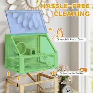 Gabbia per Criceti a 3 Piani in Legno con Fondo Rimovibile, Dondolo, Ruota per Esercizi e Rampe - 61x41x75 cm - Product Image 6