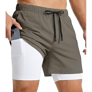 Wholesale <b>Men</b> 2 In 1 Running <b>Shorts</b> <b>Compression</b> Liner Gym <b>Shorts</b> With Phone Pocket Custom Logo OEM Factory - Product Image 5