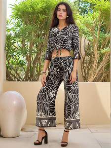 Conjunto de Top Corto de Punto Sólido Estampado con Cuello en V para Mujer y Pantalones Coordinados, Tops de Encaje con Cuello en V y Botones Delanteros Transpirables - Product Image 4
