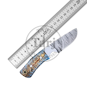 Couteau de chasse et de camping à lame fixe en acier Damas, manche en résine, forme de lame Drop Point, qualité industrielle, garantie 3 ans, étui en cuir - Product Image 3