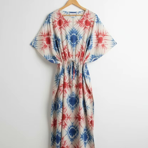 Caftán Tie Dye, Vestido Tipo Kaftán, Ropa de Resort y Crucero, 100% Algodón Lavable, Largo Maxi, Moda Sostenible, Talla Única Plus, Ropa para el Hogar - Product Image 1