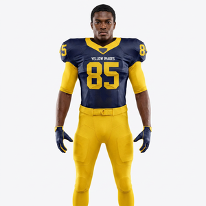 Uniforme de Fútbol Americano Sublimado Personalizado – Camiseta y Pantalones de Fútbol Azul Marino y Amarillo, Ropa Deportiva para Equipos al por Mayor - Product Image 1