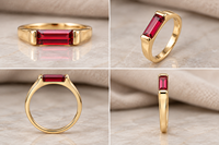 Zierlicher Baguette CZ Rubin Ring 14K Massivgold Roter Edelstein Minimalistischer Stapelbarer Versprechen-Ring Jubiläumsschmuck für Frauen