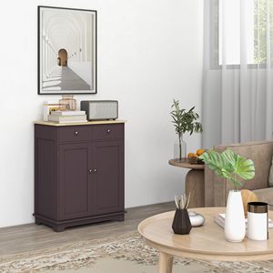 Farmhouse and Dining Versatile <b>Kitchen</b> Storage <b>Sideboard</b> Floor Cupboard with Solid Wood Top Adjustable Shelf and 2 Drawers - Product Image 2
