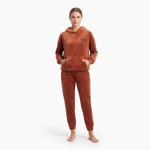 Trendy Custom Velvet Two Piece Set Women's Regular Fit <b>Velour</b> <b>Tracksuit</b> Hooded Hoodie Kangaroo Pocket Jogger Pants Winter Wear - Product Image 1