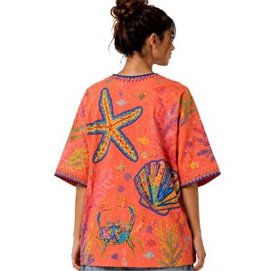 เสื้อยืดโอเวอร์ไซส์ลายกราฟิกสีส้มคอรัลสำหรับผู้หญิง พิมพ์ลายมหาสมุทรหลากสีสัน สไตล์ลำลอง ผ้าฝ้าย สตรีทแวร์ ใส่สบายช่วงฤดูร้อน ทรงหลวม รับผลิตตามสั่ง ขายส่ง - Product Image 2