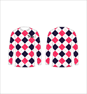 Camiseta Deportiva Ligera de Manga Larga Sublimada Personalizada con Patrón Argyle Rosa y Azul Marino, Proveedor de Ropa al Por Mayor - Product Image 1