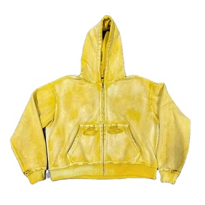 Haute qualité lavage à l'acide en détresse fermeture éclair sweats à capuche 100% coton polaire plaine couleur unie motif régulier fabricants de vêtements - Product Image 1