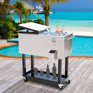 80 QT Silver Cooling Bin Rolling Ice Chest with Wheels Outdoor <b>Stand</b>-Up <b>Drink</b> Cooler Cart for Parties - Product Image 6