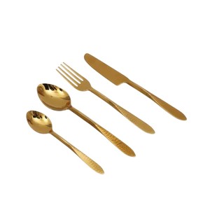 Juego de cubiertos de latón dorado de primera calidad, hecho a mano con acabado antiguo, juego de utensilios de mesa con cuchara, tenedor y cuchillo para uso doméstico y en restaurantes. - Product Image 6