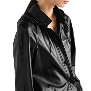 Luxury Women's Hooded <b>Leather</b> and Technical Fabric Caban <b>Jacket</b> Custom Hybrid Outerwear top OEM private label Manufacturer - Product Image 3
