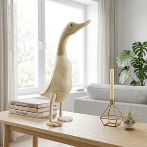 Escultura de pato de madera artesanal, estatua de animal rústica de raíz de teca y bambú, patito liso, unidad decorativa para mesa o suelo. - Product Image 5