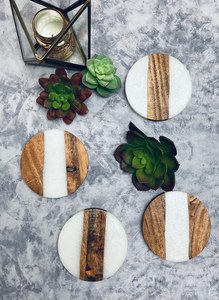 Juego de 4 Posavasos de Madera de Mango y Resina Epoxi, Diseño Clásico, Ecológicos, para Mesa de Centro - Product Image 5