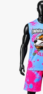 <b>White</b> Stitch Women's Basketball Jersey Set <b>Tie</b> Dye Cartoon Dog Print Sleeveless Crew Neck Tank <b>Top</b> Shorts Breathable - Product Image 5