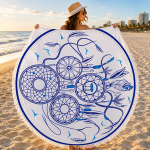 Serviette de plage ronde Superdry à motif floral moderne imprimé sur mesure avec pompons, 100 % coton, écologique et durable, fabriquée en Inde - Product Image 5