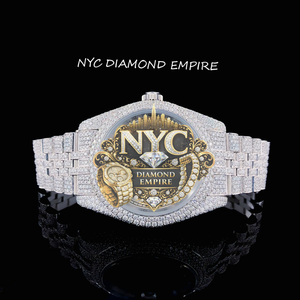 Montre pour homme de luxe de haute qualité NYC DIAMOND EMPIRE, boîtier carré en acier inoxydable 41 mm, mouvement mécanique analogique, bouton poussoir - Product Image 1